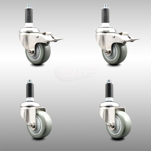 Service Caster 3.5 Inch 316SS Gray Polyurethane Swivel 1-1/8 Inch Stem Caster Lock Brake, 2PK SCC-SS316TTLEX20S3514-PPUB-2-S-2-118 - main